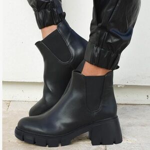 Juliet Holy Lug Sole Platform Ankle Booties Chelsea Slip On Chunky Combat Boots
